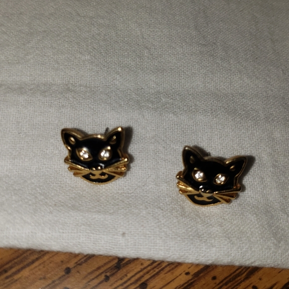 Vintage 1990's Avon Halloween Black Cat Pierced Earrings with Posts - Picture 2 of 7
